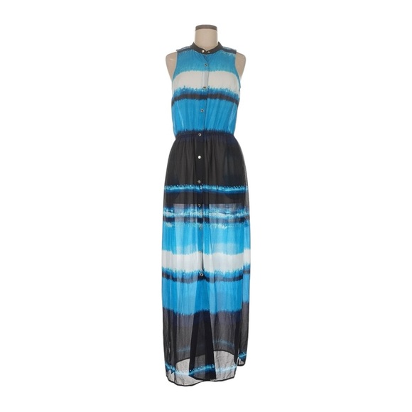 Michael Kors Sleeveless Maxi Dress Blue Ombre Button Front Pockets Slit M NWT - Picture 2 of 11